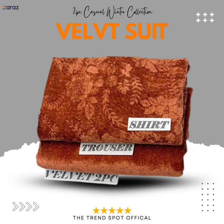 Women’s 2PC Velvet Winter Suit | Embossed Shirt & Plain Velvet Trouser ...