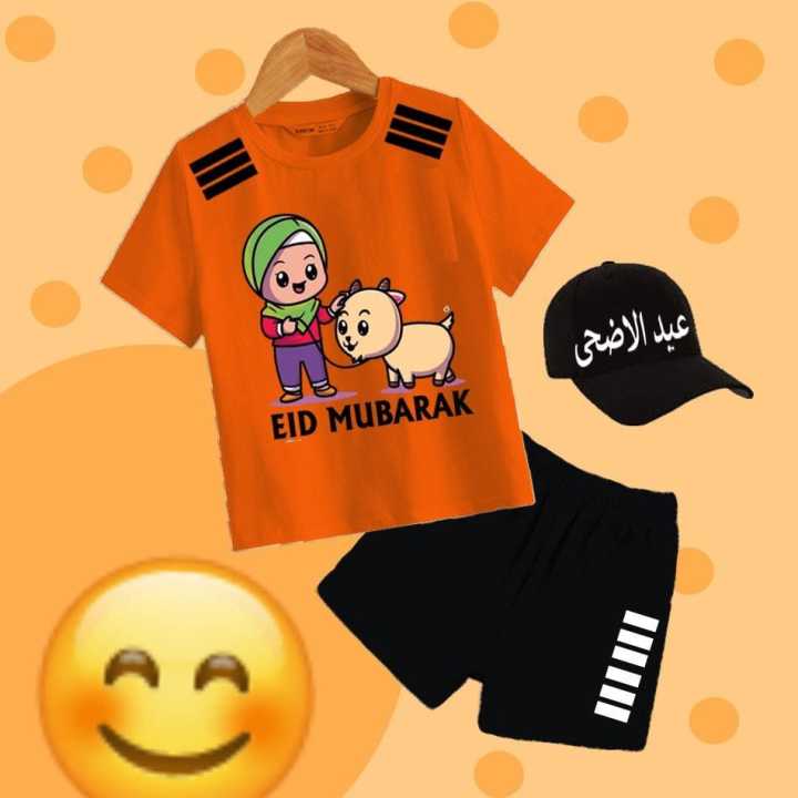 "Eid-ul-Adha Kids' Printed T-Shirt, Shorts & Cap Combo: Pack of 3"