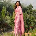Pink Stitched Shamoz Silk Saree for Women and Girls. 