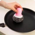 Scrub Brush Stainless Steel Sponge Scrubber With Handle Dish Washing Brush. 