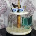 Home decor Tray for vanity bedroom, dining table, door entrance for your valuable items, & gift for marriage.  Stylish Modern 2-Floor Tray, Natural Wood and Marble, Decorative Serving Tray for Display.. 