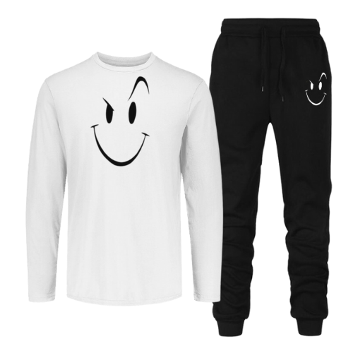 MK.Fashion - Smiley Face Printed 2 Piece Set Comfortable Fabric and Soft Round Neck Full Sleeves Tshirt And Trouser For Men
