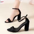 Women Fashion 3 Inches Block Heels Sandal Black Color. 