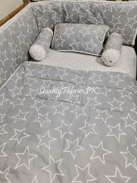 CS-658: Grey Stars Cot Bedding Set