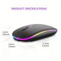 RGB Wireless Mouse - Slim & Silent 7 Colour LED Lights - Black & Transparent Body - Dual Mode 2.4G & Bluetooth Rechargeable Portable Optical Office Mouse With USB Receiver - 3 Adjustable DPI Levels for Notebook, PC, Computer, MacBook. 