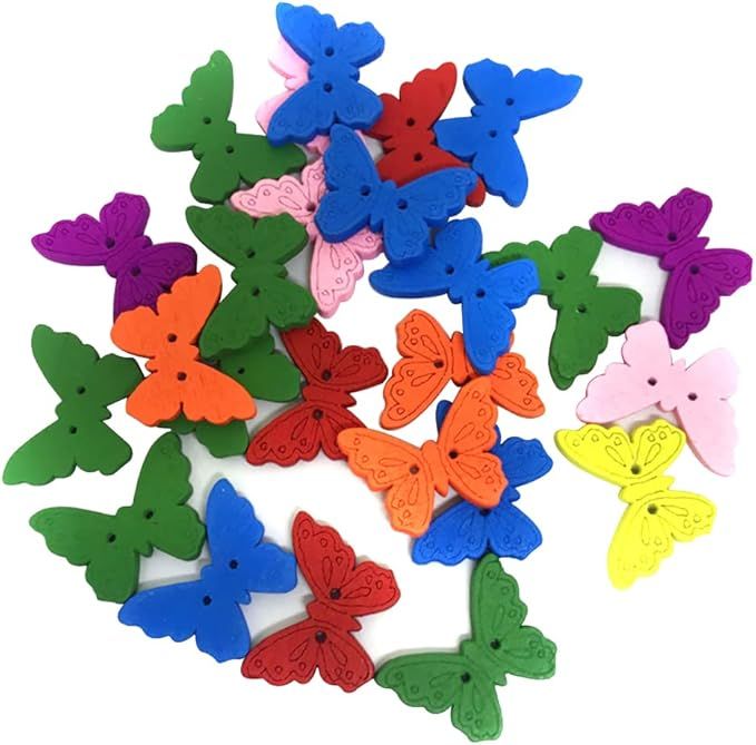Butterfly Wooden Buttons Colorful Natural Wood Buttons Cute Sewing Buttons Decorative Clothing Buttons for Scrapbook Crafts