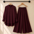 TRENDZ.PK Women's Trendy 2 Piece Co-Ord Set - Solid Color Button Down Kurta with Wide Leg Palazzo Trouser Suit TS-35. 