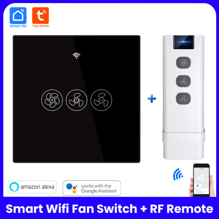 Tuya Smart WiFi Ceiling Fan Switch RF Supported – Smart Life Wireless Remote Control Wall Switch for Ceiling Fans, Voice Control via Alexa & Google Assistant, Adjustable Fan Speed, Easy Installation