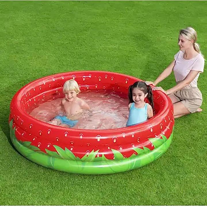 BESTWAY 51145 Sweet Strawberry Pool 66" x 15" - Inflatable 3-Ring Play Pool, Kids,103 Gallon, Ages 2+