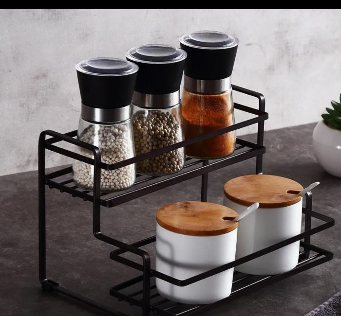 Spice Rack Jar Stand Metal Two Layer Two Tier Organizer, Kitchen ...