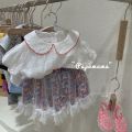 Fanma Korea children's clothing clearance summer Korean version of girls embroidered fabric doll collar shirt floral half-gauze skirt set. 