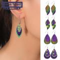 Green forest Hook Earrings Colorful 3-layered Faux Leather Hook Earrings. 