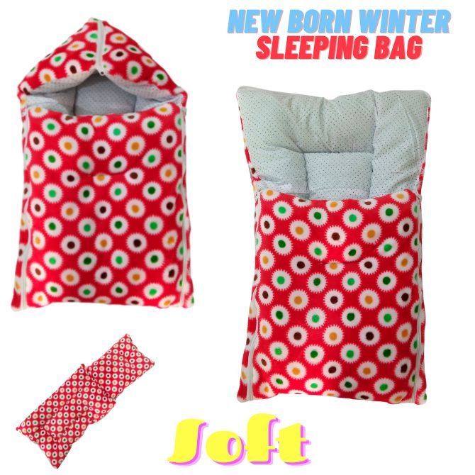 New Born Baby Sleeping Bag, Flees Winter Cap Set Multicolor