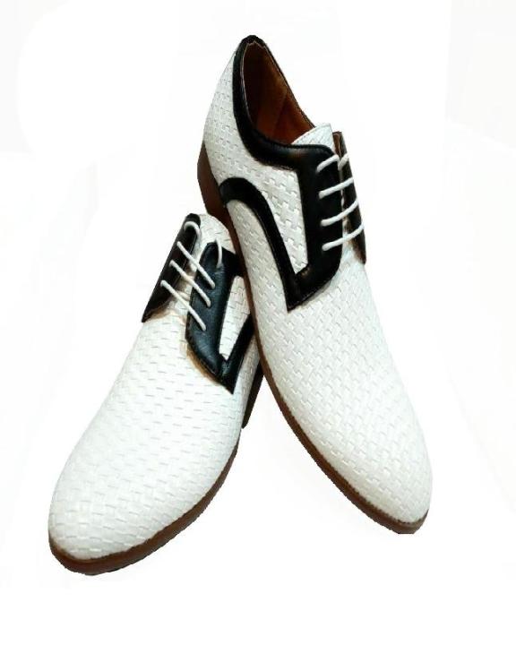 White & Black Rubber & Synthetic Leather  Formal Shoes for Men