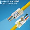 Pack of 2 - RJ45 Cat5e Pass Through Connectors - Easy to Crimp Modular Plug for Solid or Stranded UTP Network Cable  Male Ethernet Connector End. 
