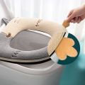 【Happier】 Cute Cartoon Cat Design Warm Toilet Seat Cover With Handle Thicken Plush Toilet Mat Universal Toilet Cushion Bathroom Aceesories. 