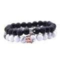 2Pcs Couples Men Women Alloy Crown Natural Stone Beads Bracelets Jewelry Gift. 