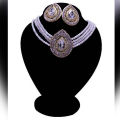White Jewelry Set with Center Golden Stone - White. 