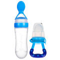 Pack of 2 Baby Silicon Squeeze Spoon Feeder Set with Baby Fruit Pacifier_Nipple / Chusni | Feeding Spoon bottle Brush Food Feeder and Bowl | Baby Teether Soother / Puree. 