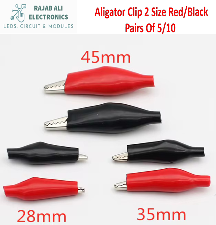 (Pair of 5/10) Crocodile Clips 28-45mm Alligator Clip Red/ Black Premium Quality Ardiuno