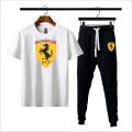 Ferrari printed Summer Printed Tracksuit For Men & Boys - Soft and Comfortable Fabric T Shirt & Trouser Printed Tracksuit. 
