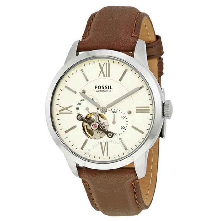 Fossil Wrist Watch For Men Automatic Leather Strap Cream Dial 44mm ...