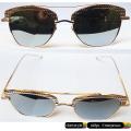 Imported Optical Sun Glasses - Unisex Men Women Stainless Steel Wayfarer Dots Eyebrow Style Un Breakable Fashion Glasses - Golden Metal Frame Reflecting Silver Lens. 