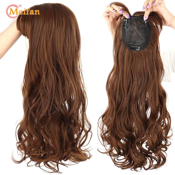Natural Wave Women Synthetic Hair Light Brown One-piece Hair Extension with Bangs High Temperature Fiber Clip-in Hairpieces