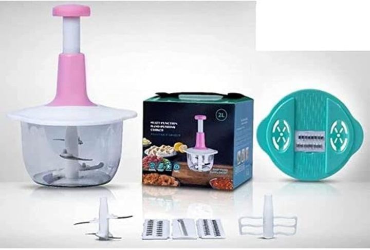 Manual Hand Operated 2000 ML Chopper Pump Action With Free 3 Blades Food Processor Portable Container And Easy To Clean Kitchen Gadget.