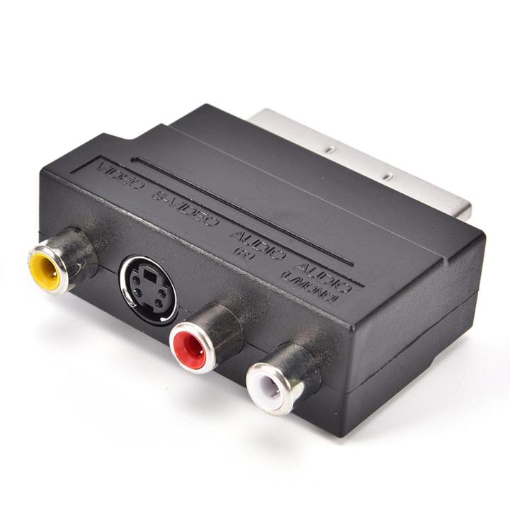 SCART Adaptor AV Block To 3 RCA Phono Composite S-Video With In/Out Switch GOLD