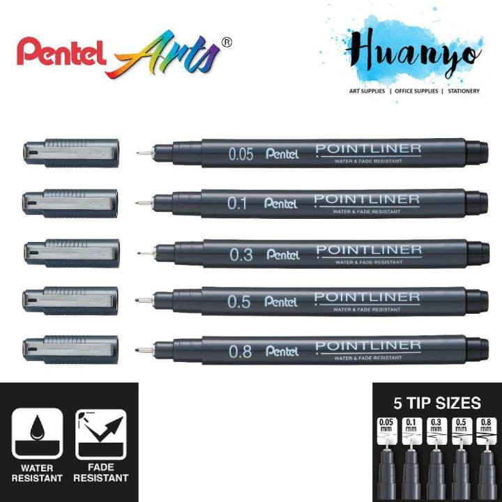 Pentel Pointliner S20P Technical Drawing Drafting Sketching Pen [Set of 5] (0.05/0.1/0.3/0.5/0.8MM)