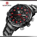 NAVIFORCE Stainless Steel Dual Time Display Watch For Men / Boys With Brand Box-9093. 