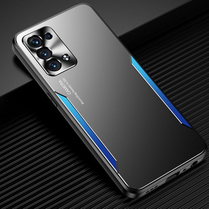 For OPPO Reno6 Pro+ 5G/Reno6 Pro Plus 5G Electroplated Metal Back Panel Soft TPU Bumper Double Shockproof Protective Cover Compatible case