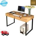 STI-001 - Wooden Study Work Table Durable unassembled 2 Drawers Computer Desk Office Working Study Desk Table Metal Legs Laptop Table for Home Office. 