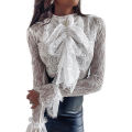 Lace Shirt for Women Beautiful and Fashionable Pure Color without Pattern Mock Neck with Bowknot and. 