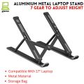 Aluminium Laptop Stand Silver & Black With Detachable Single & Dual Fan Stand For Laptop - 7 Gear To Adjust Height & Anti Slip Rubber Grip - Full Metal Body Adjustable Portable And Foldable Laptop Stand. 