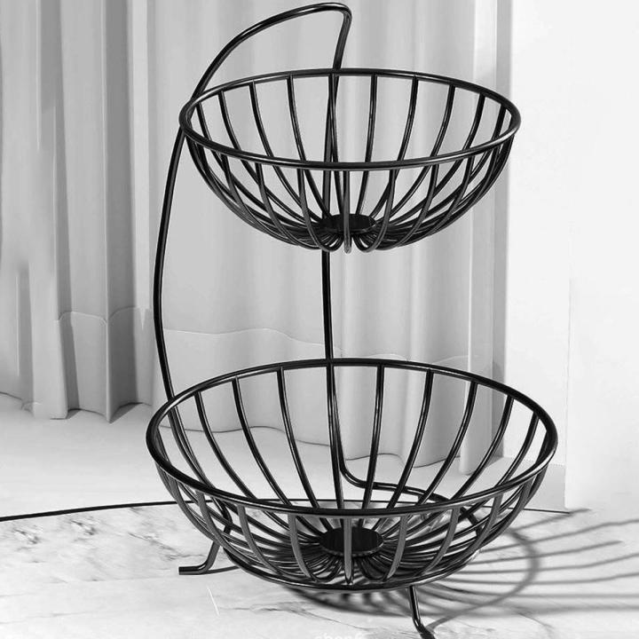 Home And Kitchen Accessories Two Layer Iron Fruit Basket In Black