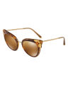 Dolce & Gabbana Cat Eye Acetate Havana Pearl Brown/Transparent Camel Frame Brown/Gold Mirror Lenses-DG4340-31916H-51. 