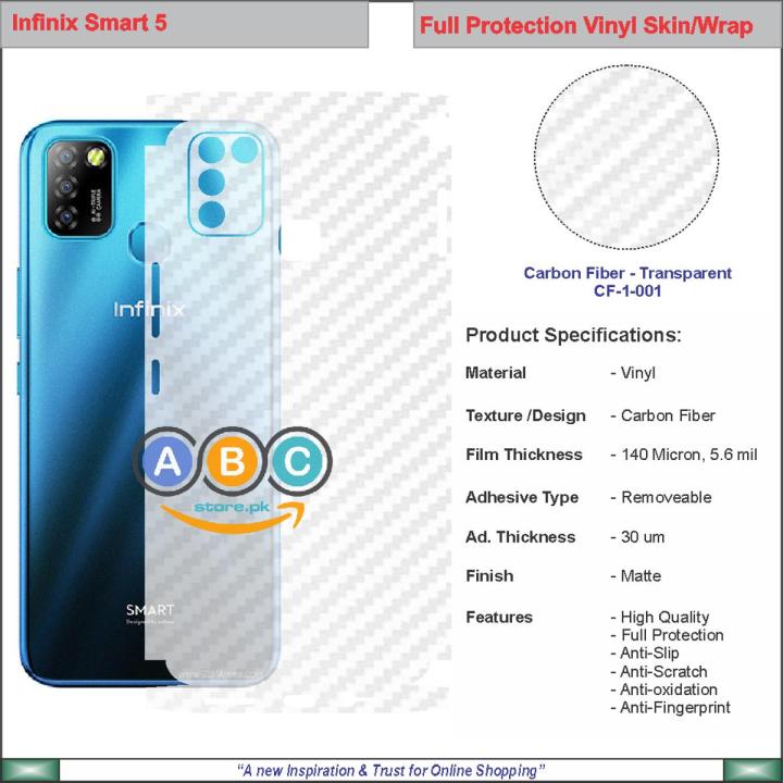 Infinix Smart Series, Full Back Protection Vinyl Skin/Wrap in variety of Textures and Colors for Smart2HD, Smart3Plus, Smart4, Smart5, Smart5Pro, Smart6, Smart6HD, Smart7, SmartHD2021