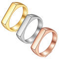 2024 New Arrival PVD 18k Gold Personalized Engraved Name Bar Signet Ring For Men Women Stackable Plain Slim Thin Pinky Band Ring. 