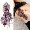 Purple Rose Tattoo Stickers Temporary Waterproof Flower Tattoo Water Transfer For Women Waist Chest Body Art Accessories. 