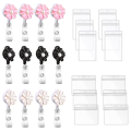Badge Lanyard with ID Holders Flower Badge Reels with Pearl Vertical Clear Name Tag Holder for Girl Women Card Key Cute Badge Necklace. 