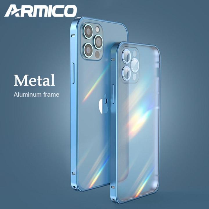 ARMICO Aluminum Alloy Metal Bumper Case for iPhone 14 Pro Max 14 Plus 14 13 12 11 Pro Max with Full Body Protective Camera slim Matte Back cover No fingerprints