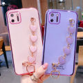 For Realme C11 Back Cover with Love Heart Chain Wrist Strap Fashion Bracelet Shiny Plating Bumper Protective Case Silicone Shockproof Mobile Phone Cases. 