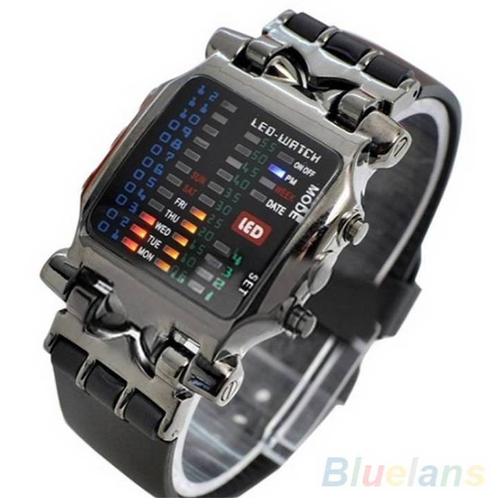 【S Elvey Trend Store】Unisex binary led digital date dial sport band wrist watch