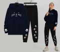 Winter Fleece Casual Meow Printed Hoodie and Trouser Set Track Suit for Girls and Women. 