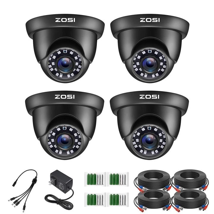 ZÒSI 4 Pack 2MP 1080p HD-TVI Home Security Camera Outdoor Indoor 1920TVL, 24PCS LEDs, 80ft Night Vision, 90°View Angle, Weatherproof Sùrveillance CCTV Black Dome Cameras.