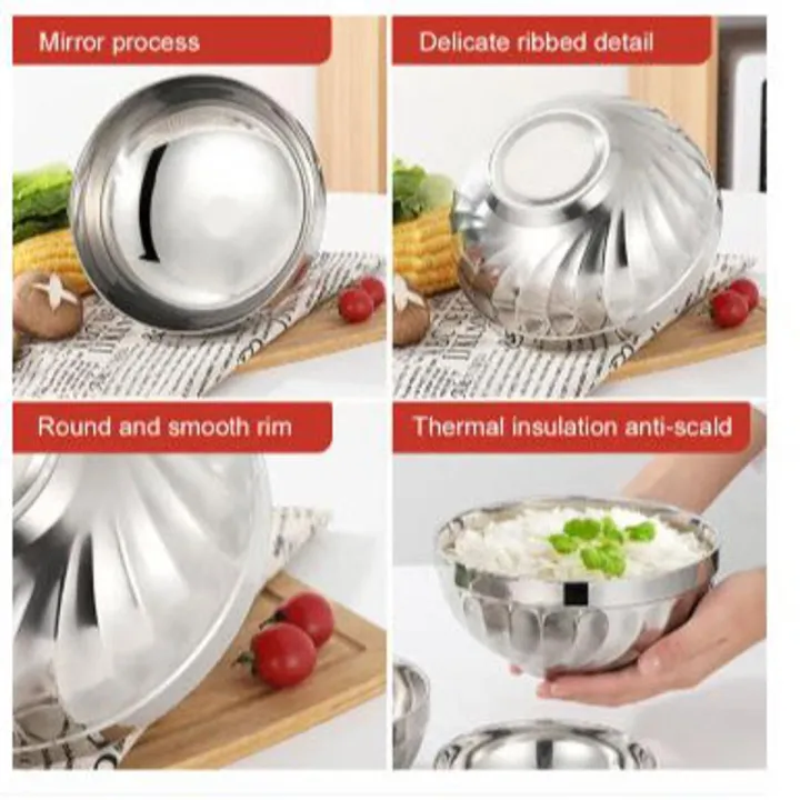 Pack Of 10 Double Layer Stainless Steel Heat Insulated Bowl