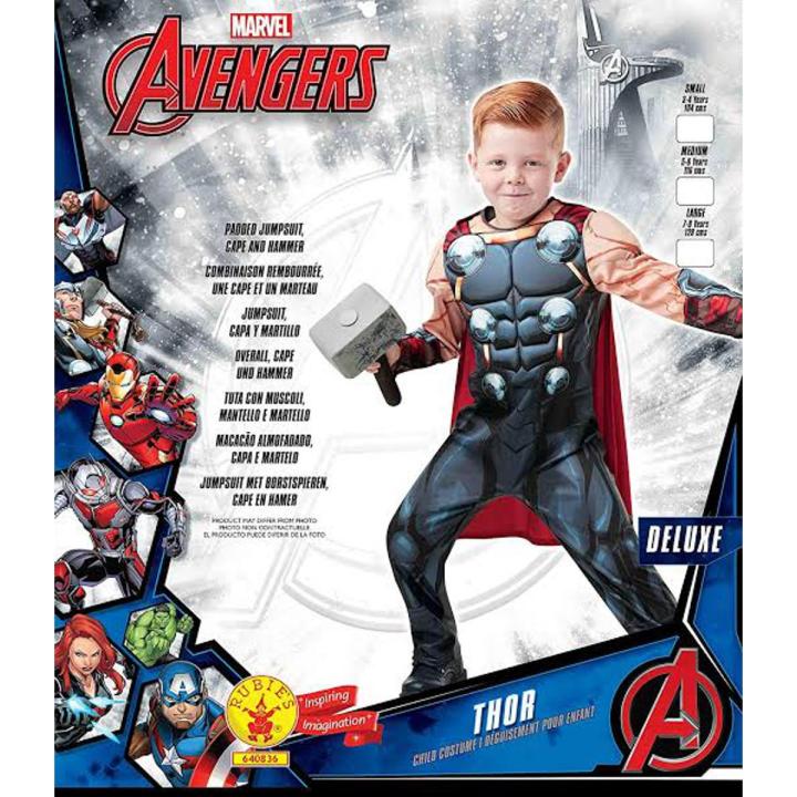 THOR AVENGERS 3D MUSCLE COSTUME FOR KIDS WITH RED CAPE SIZE 3 TO 4 YEARS