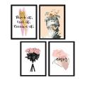 Set of 4 Pink Makeup Quotes Photo Frames for Girls Room, Salon Wall Art, Bedroom Living Room Study Room Decoration. 